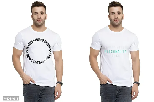 Reliable White Polycotton Printed Round Neck Tshirt For Men Pack Of 2-thumb0