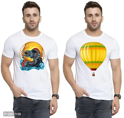 Stylish Polycotton White Printed Tees For Men Pack of 2