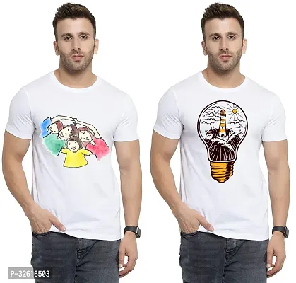 Reliable White Polycotton Printed Round Neck Tshirt For Men Pack Of 2-thumb0