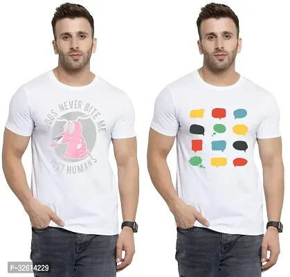 Reliable White Polycotton Printed T-Shirts For Men Pack Of 2