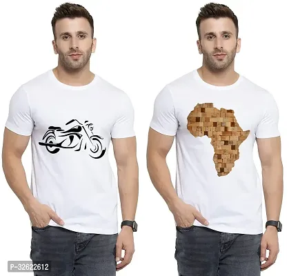 Stylish White Polycotton Printed T-Shirt For Men Pack Of 2-thumb0