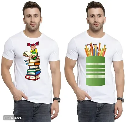 Reliable White Polycotton Printed T-Shirts For Men Pack Of 2-thumb0