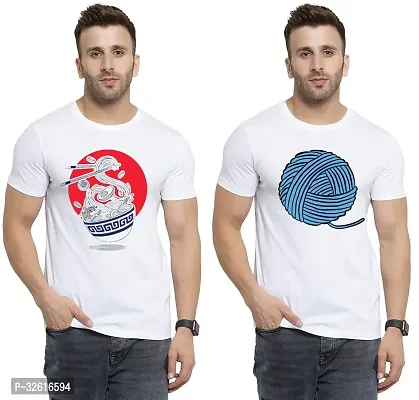 Stylish Polycotton White Printed Tees For Men Pack of 2-thumb0