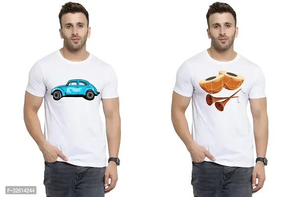 Reliable White Polycotton Printed T-Shirts For Men Pack Of 2