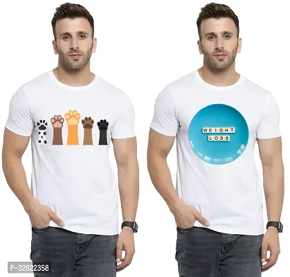 Stylish White Polycotton Printed T-Shirt For Men Pack Of 2