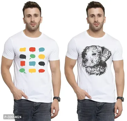 Elite White Polycotton Printed Round Neck Tees For Men- Pack Of 2-thumb0