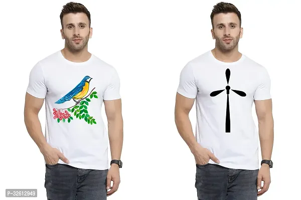 Reliable White Polycotton Printed T-Shirts For Men Pack Of 2