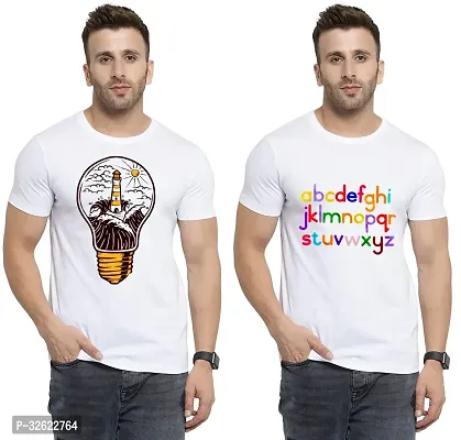 Stylish White Polycotton Printed T-Shirt For Men Pack Of 2-thumb0