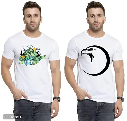 Reliable White Polycotton Printed Round Neck Tshirt For Men Pack Of 2-thumb0