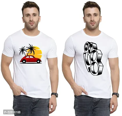 Stylish Polycotton White Printed Tees For Men Pack of 2-thumb0