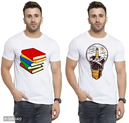 Stylish White Polycotton Printed T-Shirt For Men Pack Of 2-thumb0