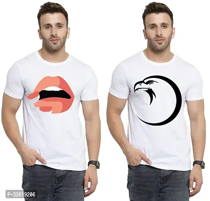 Reliable Polycotton Printed Round Neck Tees For Men Pack Of 2-thumb0