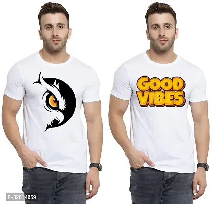 Reliable White Polycotton Printed T-Shirts For Men Pack Of 2