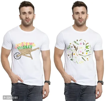 Elite White Polycotton Printed Round Neck Tees For Men- Pack Of 2-thumb0