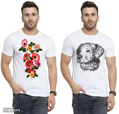 Stylish White Polycotton Printed T-Shirt For Men Pack Of 2