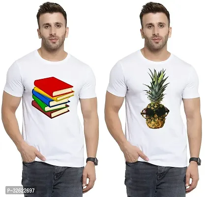 Stylish White Polycotton Printed T-Shirt For Men Pack Of 2-thumb0