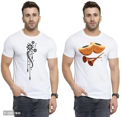 Stylish Polycotton White Printed Tees For Men Pack of 2-thumb0