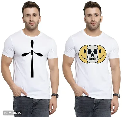 Reliable White Polycotton Printed Round Neck Tshirt For Men Pack Of 2-thumb0