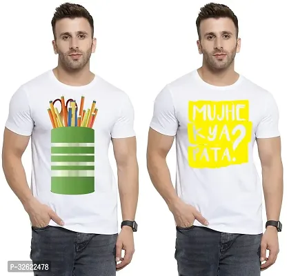 Stylish White Polycotton Printed T-Shirt For Men Pack Of 2-thumb0