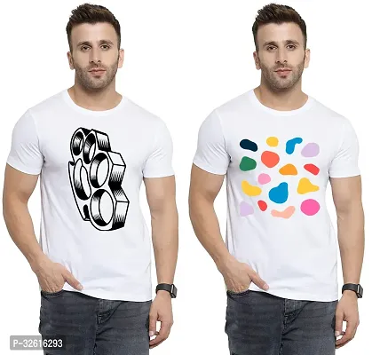 Reliable White Polycotton Printed Round Neck Tshirt For Men Pack Of 2-thumb0