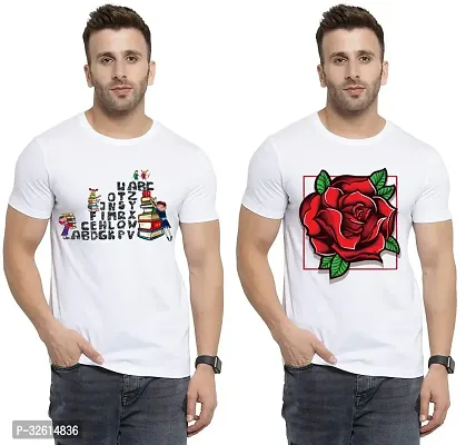 Reliable White Polycotton Printed T-Shirts For Men Pack Of 2