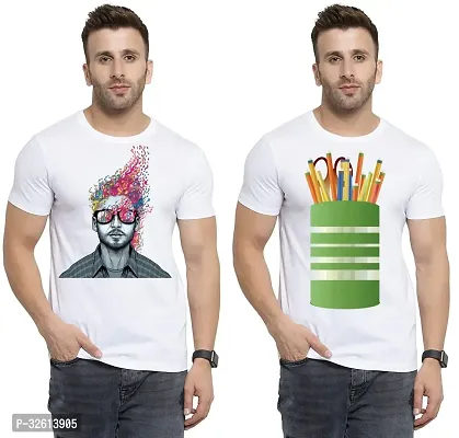 Reliable White Polycotton Printed T-Shirts For Men Pack Of 2