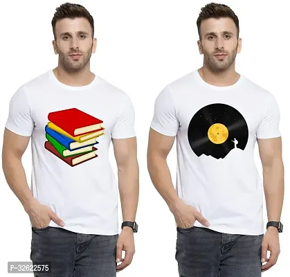 Stylish White Polycotton Printed T-Shirt For Men Pack Of 2-thumb0