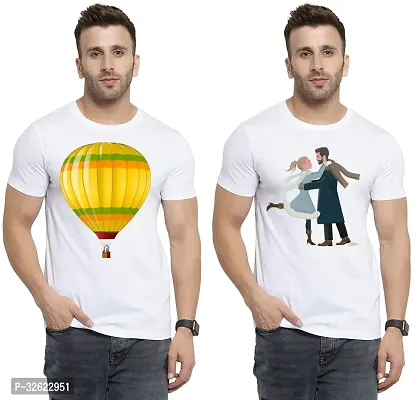 Stylish White Polycotton Printed T-Shirt For Men Pack Of 2