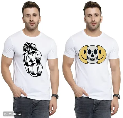 Reliable White Polycotton Printed Round Neck Tshirt For Men Pack Of 2-thumb0