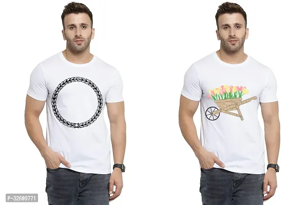 Reliable White Polycotton Printed Round Neck Tshirt For Men Pack Of 2-thumb0