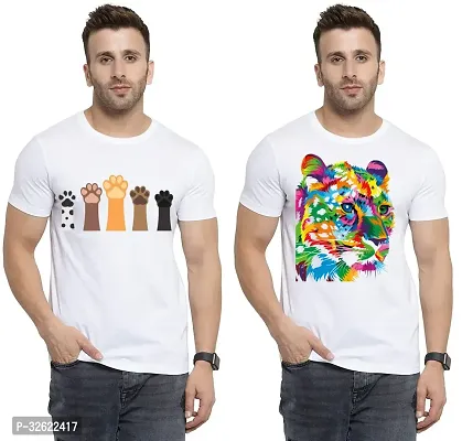 Stylish White Polycotton Printed T-Shirt For Men Pack Of 2-thumb0