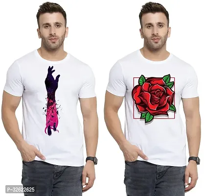 Stylish White Polycotton Printed T-Shirt For Men Pack Of 2