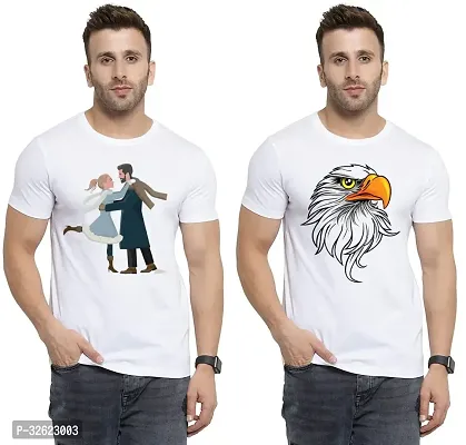 Stylish White Polycotton Printed T-Shirt For Men Pack Of 2