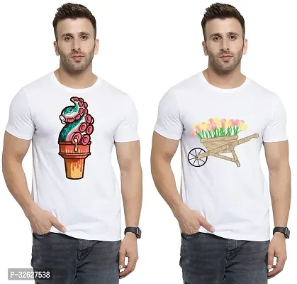 Stylish White Polycotton Round Neck T-Shirt For Men Pack Of 2-thumb0