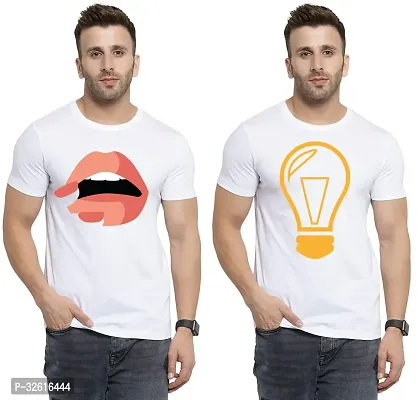 Stylish Polycotton White Printed Tees For Men Pack of 2