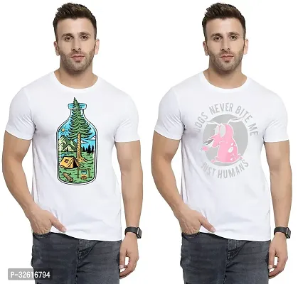 Stylish Polycotton White Printed Tees For Men Pack of 2-thumb0