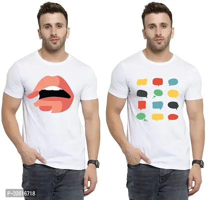 Stylish Polycotton White Printed Tees For Men Pack of 2