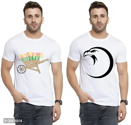 Reliable White Polycotton Printed Round Neck Tshirt For Men Pack Of 2-thumb0