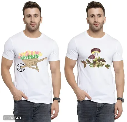 Reliable White Polycotton Printed Round Neck Tshirt For Men Pack Of 2-thumb0