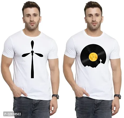 Reliable White Polycotton Printed Round Neck Tshirt For Men Pack Of 2