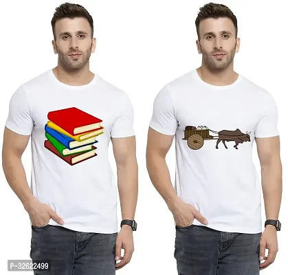 Stylish White Polycotton Printed T-Shirt For Men Pack Of 2