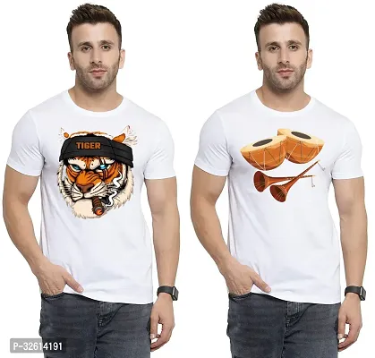 Reliable White Polycotton Printed T-Shirts For Men Pack Of 2