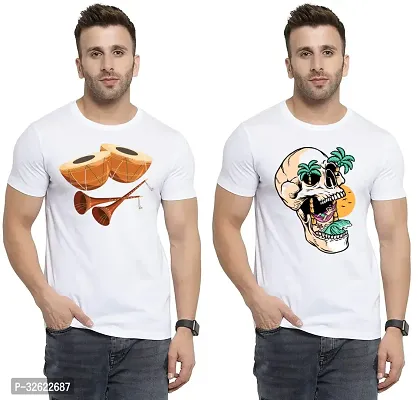 Stylish White Polycotton Printed T-Shirt For Men Pack Of 2