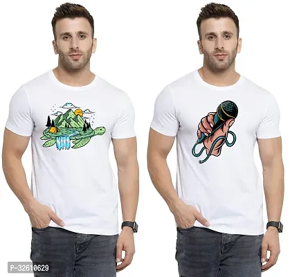 Reliable White Polycotton Printed Round Neck Tshirt For Men Pack Of 2-thumb0