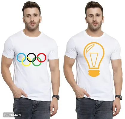 Reliable White Polycotton Printed T-Shirts For Men Pack Of 2