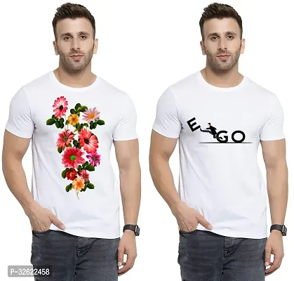 Stylish White Polycotton Printed T-Shirt For Men Pack Of 2-thumb0