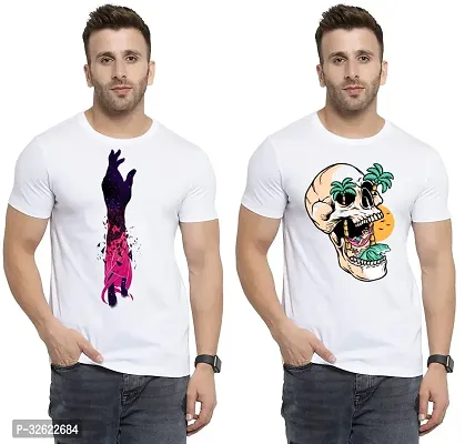 Stylish White Polycotton Printed T-Shirt For Men Pack Of 2-thumb0