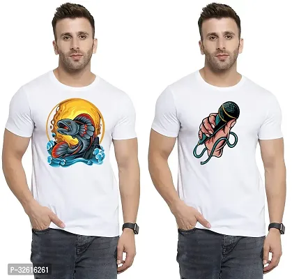 Stylish Polycotton White Printed Tees For Men Pack of 2