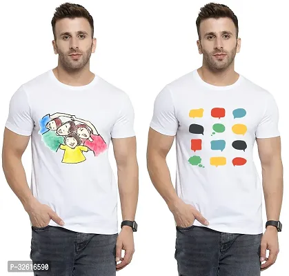 Reliable White Polycotton Printed Round Neck Tshirt For Men Pack Of 2-thumb0