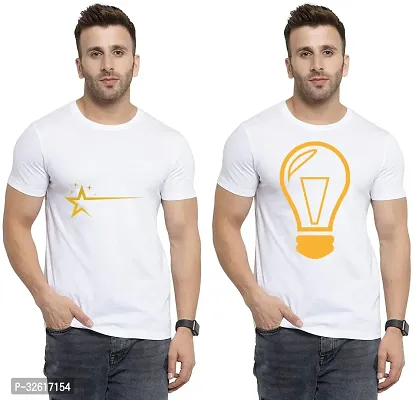 Reliable White Polycotton Printed Round Neck Tshirt For Men Pack Of 2-thumb0